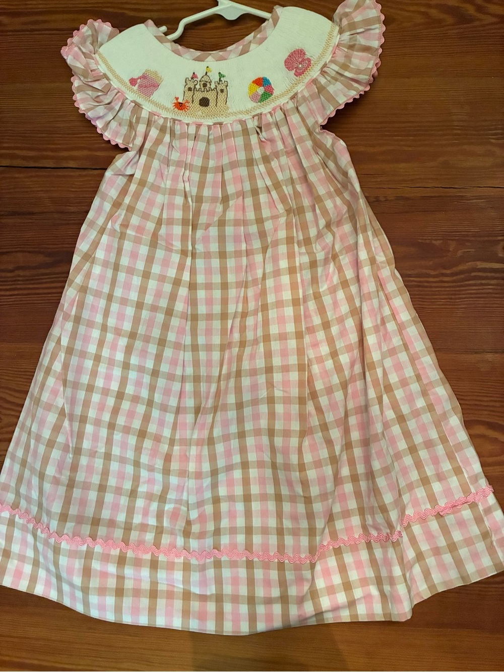 Girls Pink & White Gingham Smocked Nightgown